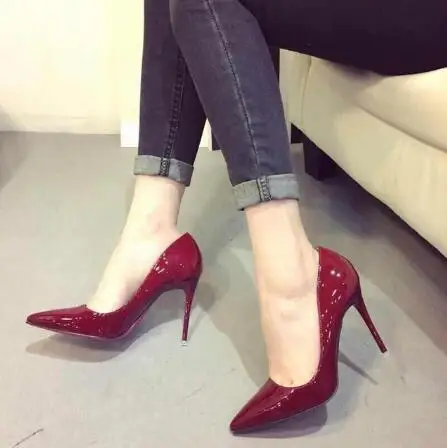 2019 Hot Women Shoes Pointed Toe Pumps Patent Leather Dress High Heels Boat Wedding Zapatos Mujer Blue Wine Red Lady | Обувь