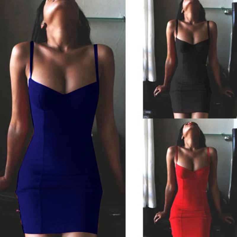 Летнее сексуальное красное Бандажное платье женское облегающее на бретельках