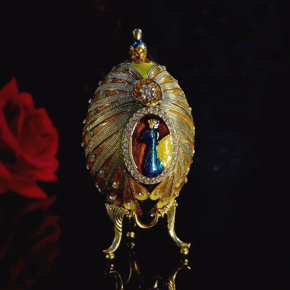 QIFU Новое поступление красивое яйцо Faberge с павлином коробочки-безделушки для