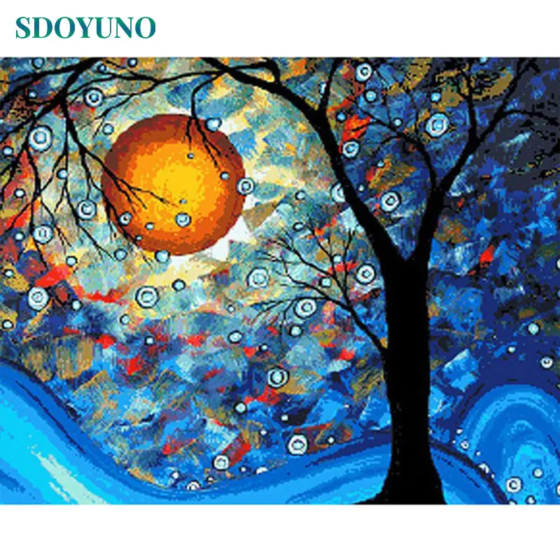 SDOYUNO краска ing по номерам дерево природа цифровая 60X75 см DIY обрамленная картины
