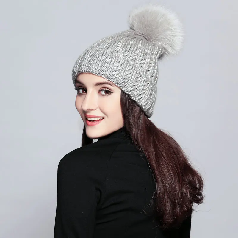 Вязаный шерстяной Лыжная Шапка кэжуал с помпоном gorros толстые однотонные цвета
