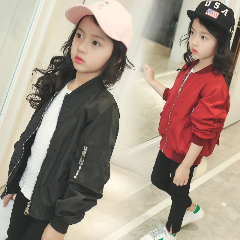 Пальто для девочек весна-осень 2019 новая куртка рубашка на молнии большая детская