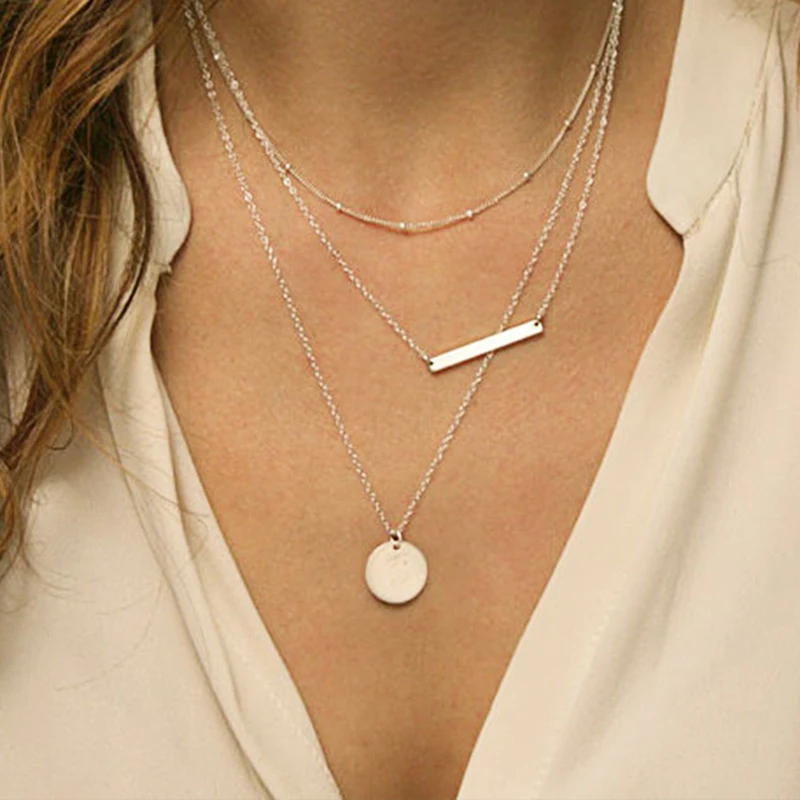 FLTMRH Chokers Necklace for Women Bohemian long pendant Multilayer Statement Necklaces gold chain Collares |