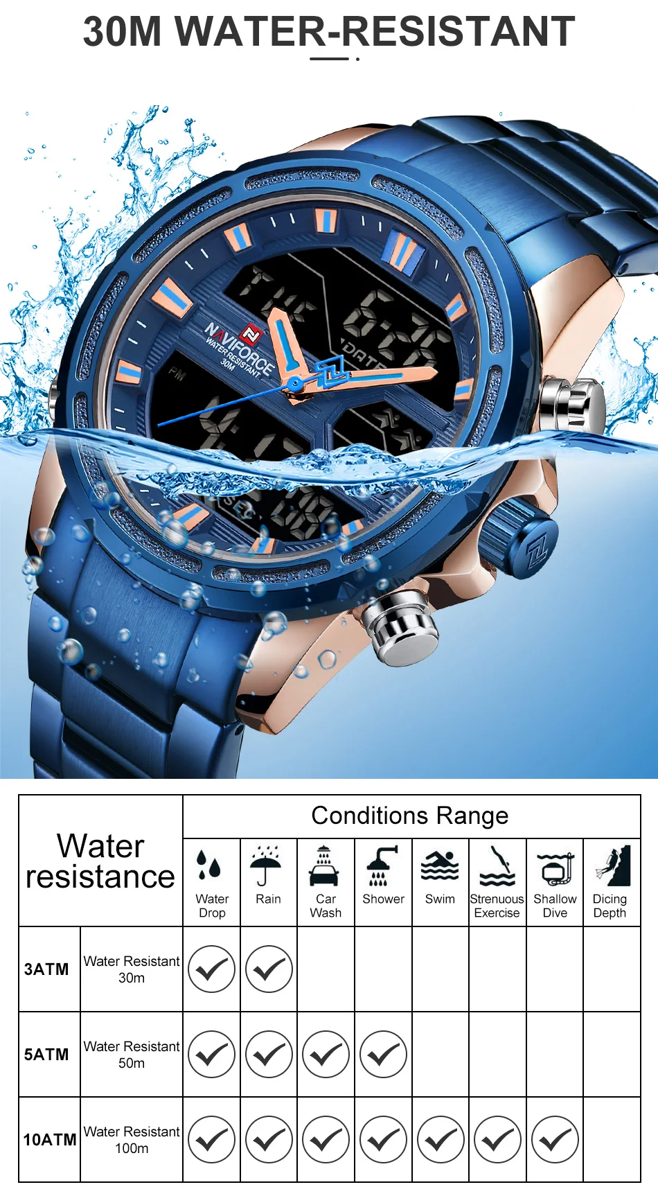 NAVIFORCE мужские часы спортивные кварцевые цифровые мужские часы с коробкой набор для продажи мужские военные водонепроницаемые часы Relogio Masculino