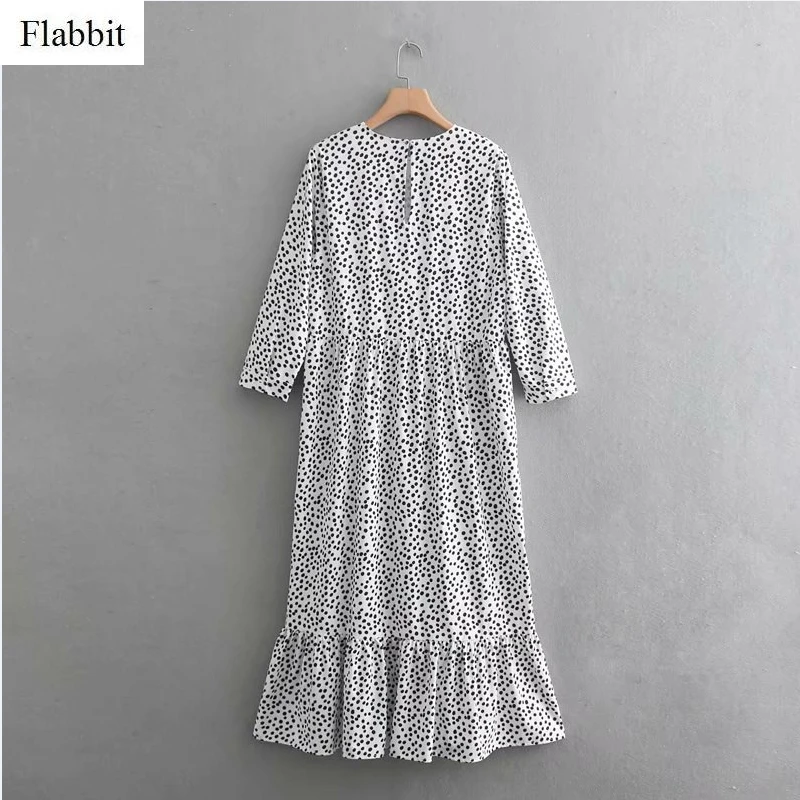 Flabbit женское милое повседневное Свободное длинное платье в горошек с круглым