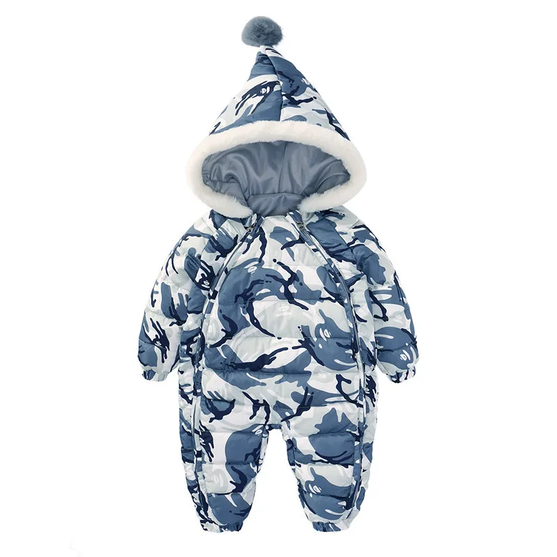 Blue camouflage Детский пуховый хлопковый комбинезон; комбинезоны для новорожденных; зимнее пальто; толстые зимние комбинезоны для мальчиков; Одежда для маленьких девочек; зимняя одежда; зимний комбинезон; куртка для младенцев - Цвет: Blue camouflage