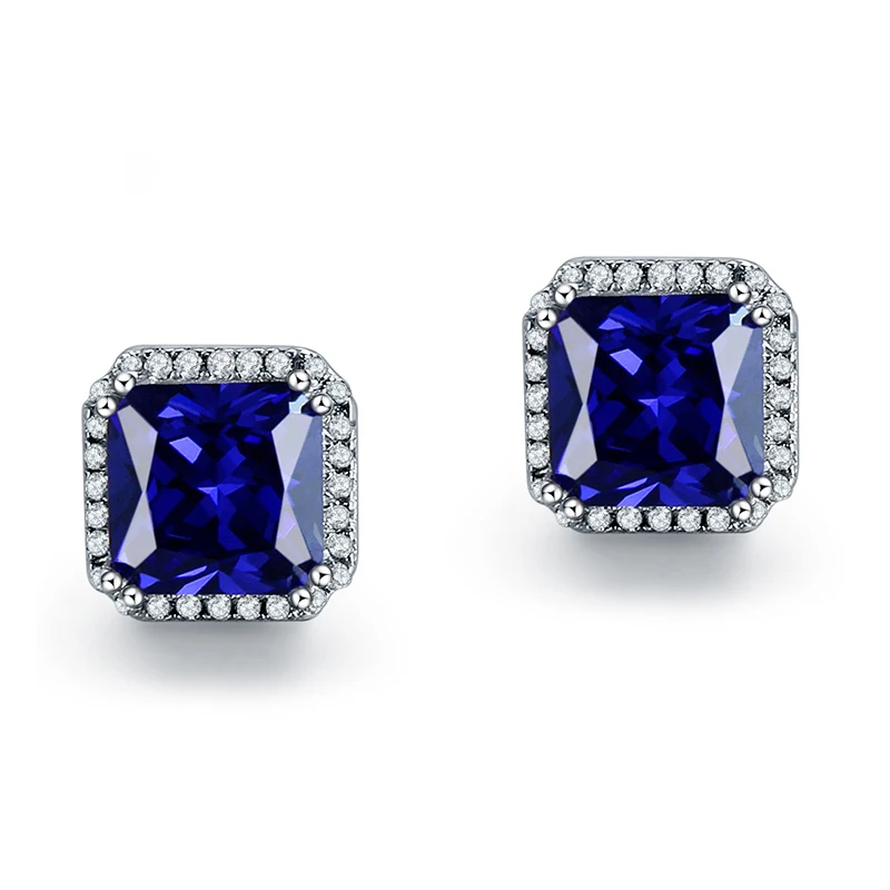 JQUEEN 3.8ct Сапфир-ювелирные изделия 925 Стерлинговое Серебро Серьги Принцесса Cut синие сережки Brincos горячая Распродажа подарок на день рождения для женщин