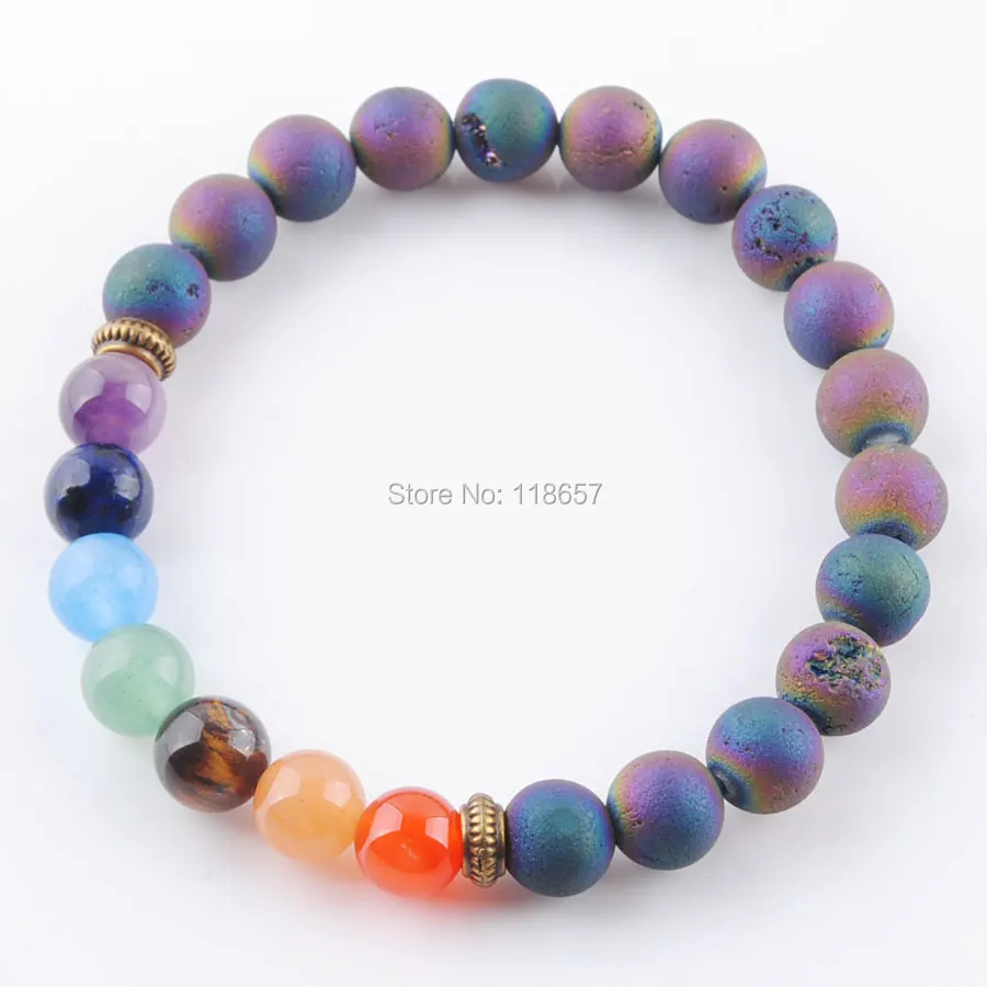 7 Чакра Красочные Минеральные Бусы Браслеты Натуральный камень четки Мала йога