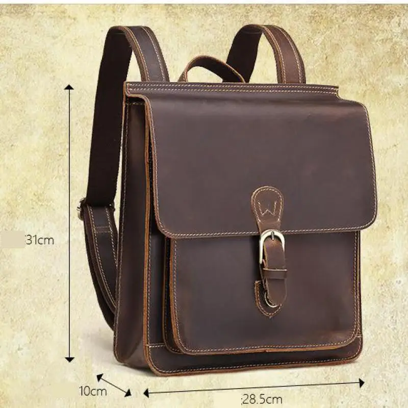 

Johnature 2021 New Vintage Solid Softback Genuine Leather Cow Leather Cover Arcuate Shoulder Strap Soft Handle Men Backpack
