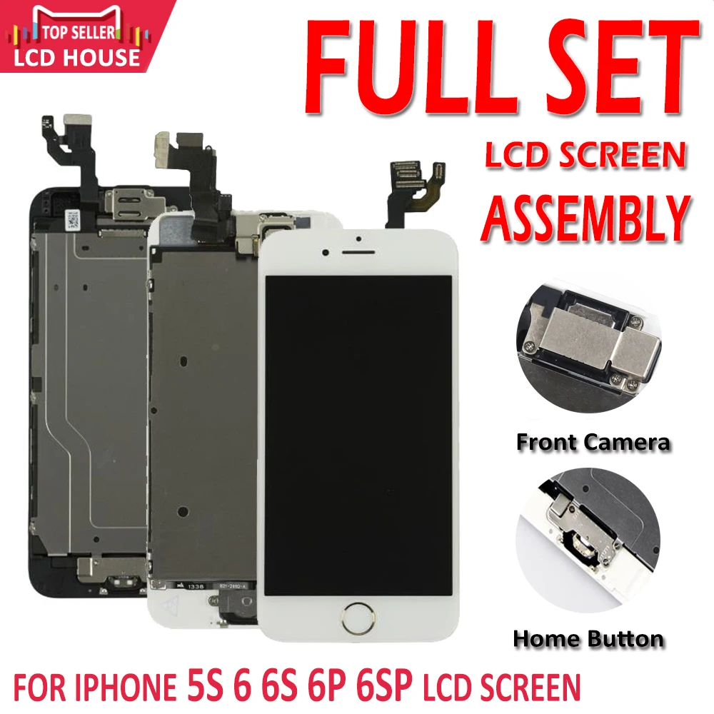 Полный комплект, полный ЖК-дисплей для iPhone 5S, 6, 6 Plus, 6 S, 6S Plus, ЖК-дисплей с кнопкой Home, фронтальная камера, полная сборка, дисплей, сенсорный экран