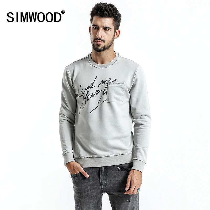 Мужское приталенное худи SIMWOOD спортивный свитшот с круглым вырезом и надписью
