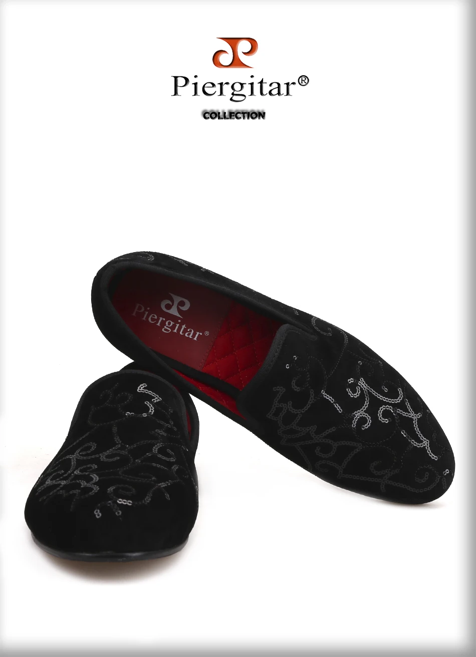 Piergitar/ г. Роскошные черные мужские бархатные туфли ручной работы с блестками мужские свадебные и вечерние Лоферы мужские туфли на плоской подошве, большие размеры