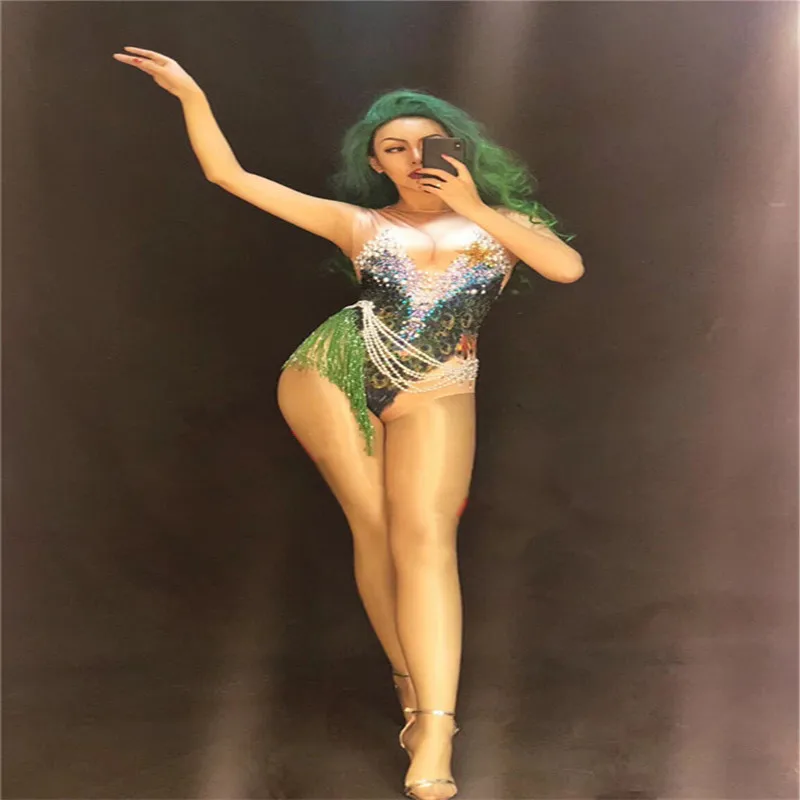 

K39 Peacock printed female bodysuit dj sexy jumpsuit stage wears tights dresses prom pole dance costumes catwalk outfit bar show