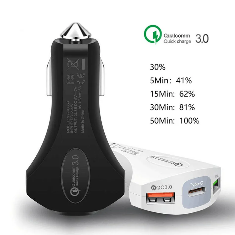 USB Car Charger Quick Charge QC 3.0 Fast Charging Adapter Dual USB Car-Charger For iphone Micro USB Type C Cable Phone Chargers