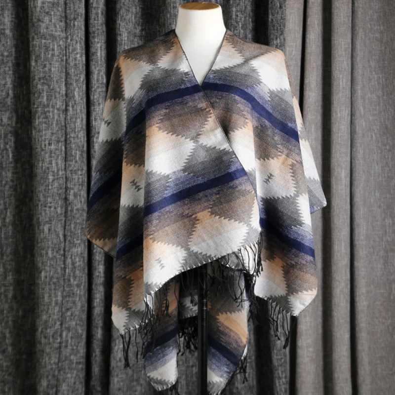 Новая зимняя женская модная шаль одеяло накидка теплая вязаная клетчатый шарф