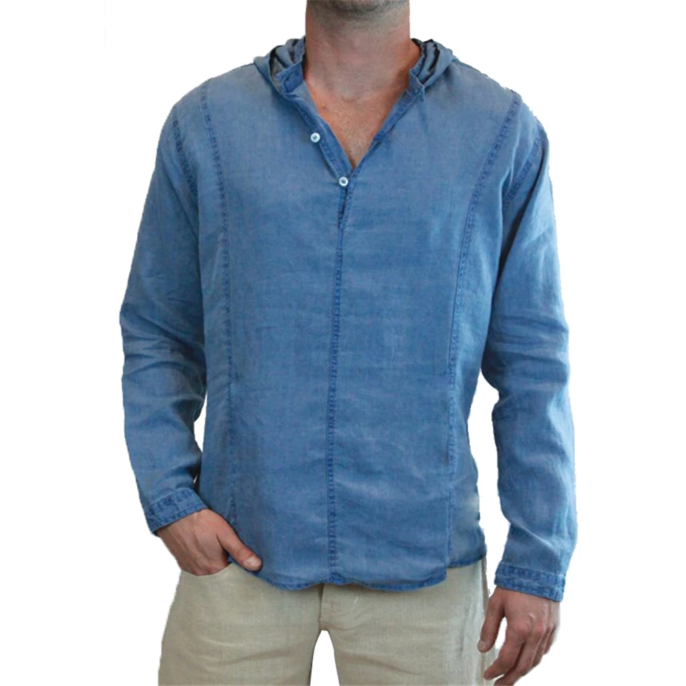 Helisopus мужские рубашки с капюшоном Повседневная хлопковая и льняная рубашка