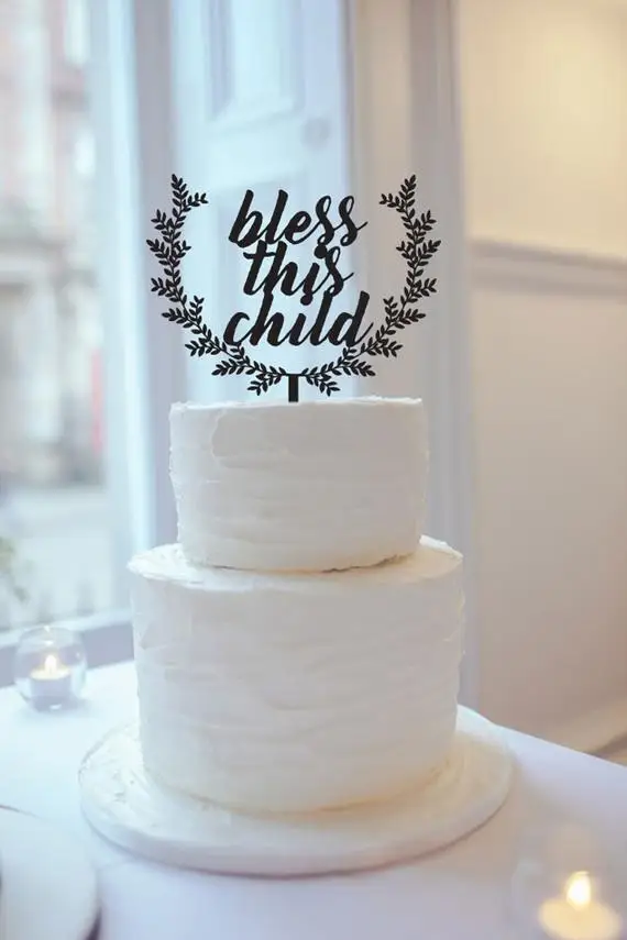 Торт topper имя торт Topper Baby shower украшения. Bless этот ребенок крестин Firs|Товары для
