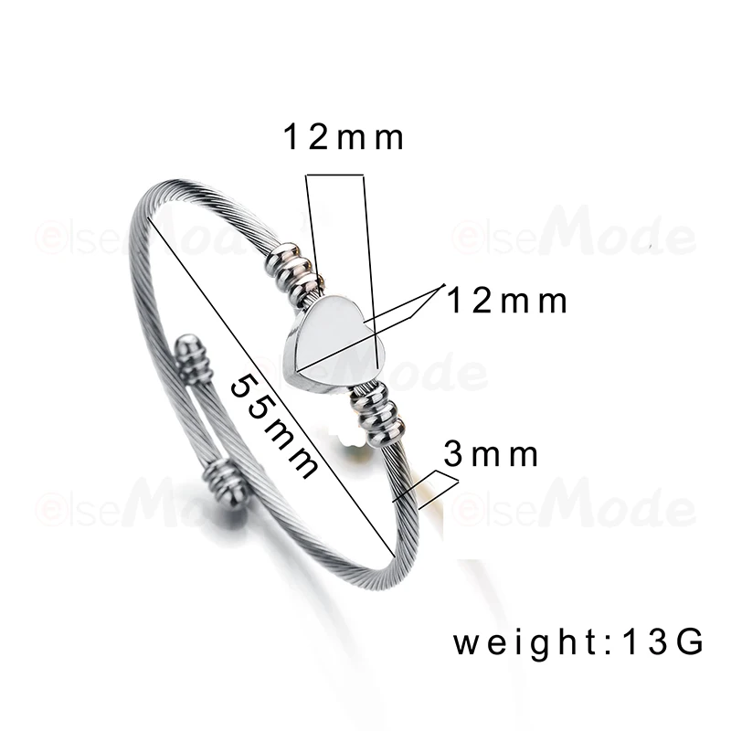 ELSEMODE Любовь Сердце стальной проволоки манжеты Открытие браслеты золото/сталь