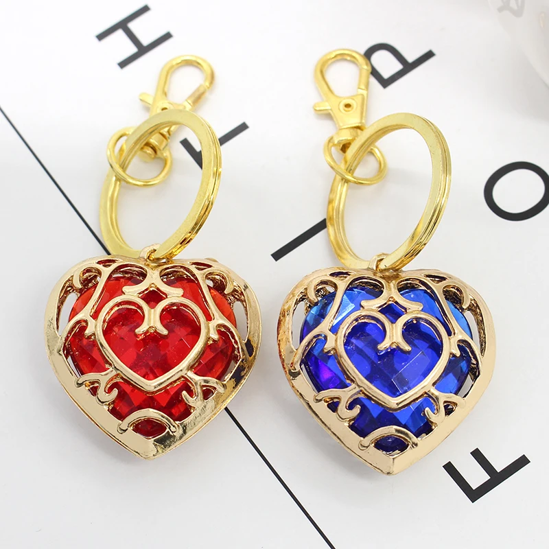 

Trendy Acrylic Heart Keychain Anime Game The Zelda Legend Red Blue Crystal Rhinestone Metal Key Chain Jewelry Gift Drop Shipping