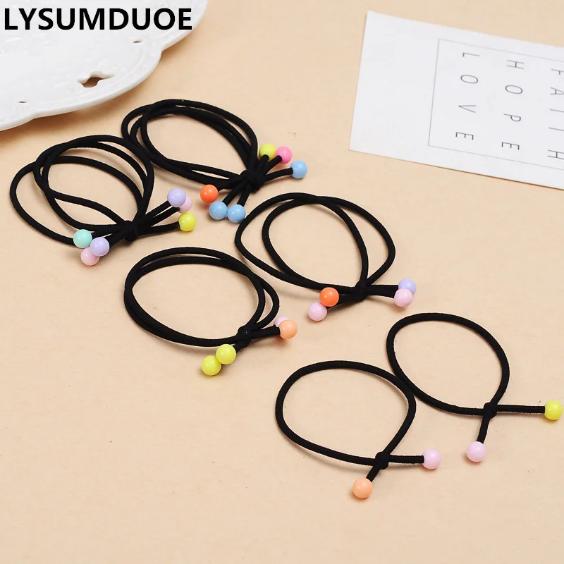 

Fashion 10pcs Elastic Hair Bands Girls Hairband Women Rings Candy Bead Ponytail Holder Ropes Black Gift Jewelry Hair Accessories