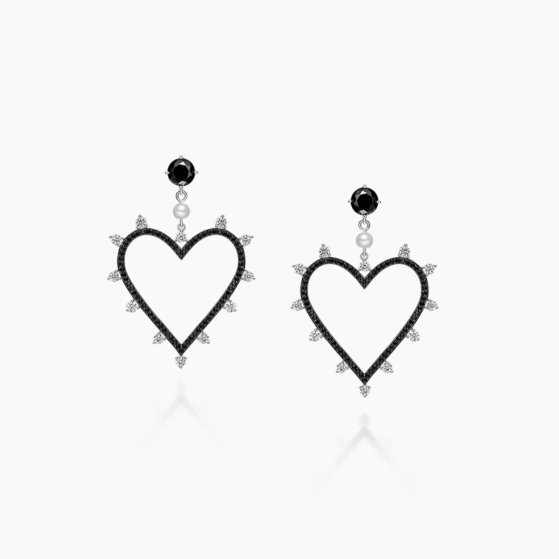 Сердце Циркон Медь Длинные Висячие Серьги Серебряные уха иглы Модные женские