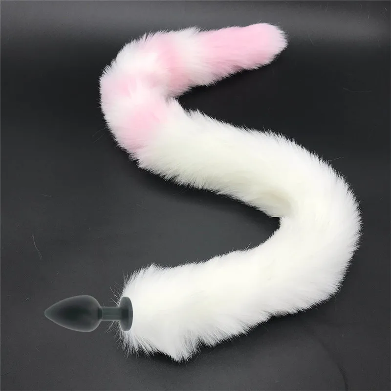 Анальная пробка с лисьим хвостом длиной 80 см силиконовая гладкая игрушка анус