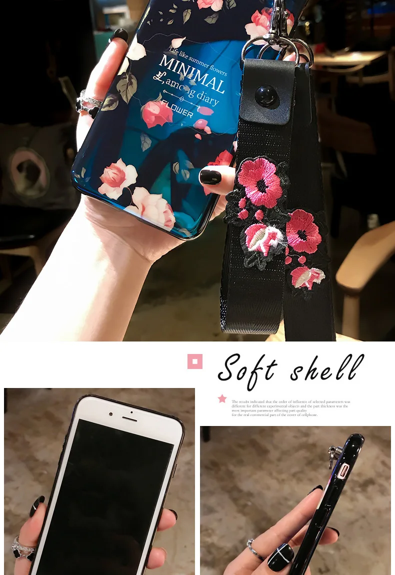 В стиле ретро с цветами для iphone X case для iphone 8/7 plus 6 6 S plus Мягкий Задняя накладка чехла из ТПУ с украшением в виде вишенок, с ремешком