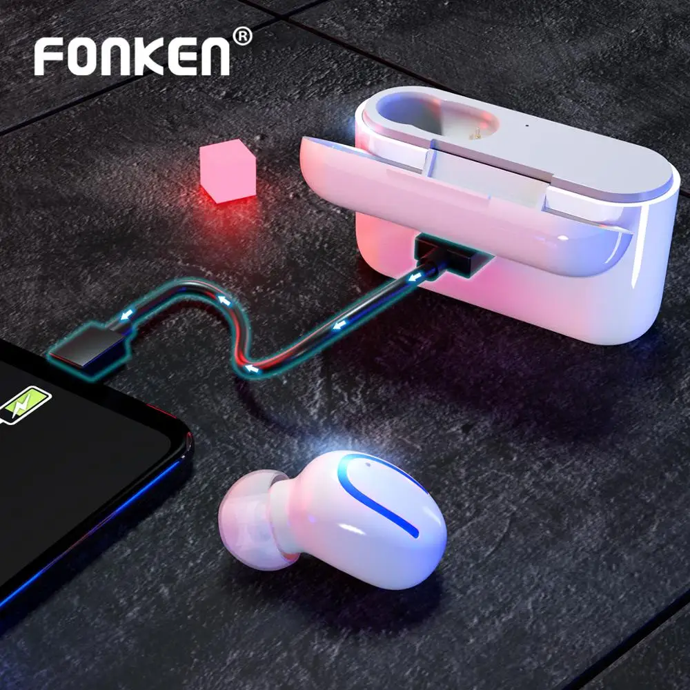 Наушники FONKEN TWS Bluetooth 1500 мА/ч внешний аккумулятор настоящие беспроводные наушники