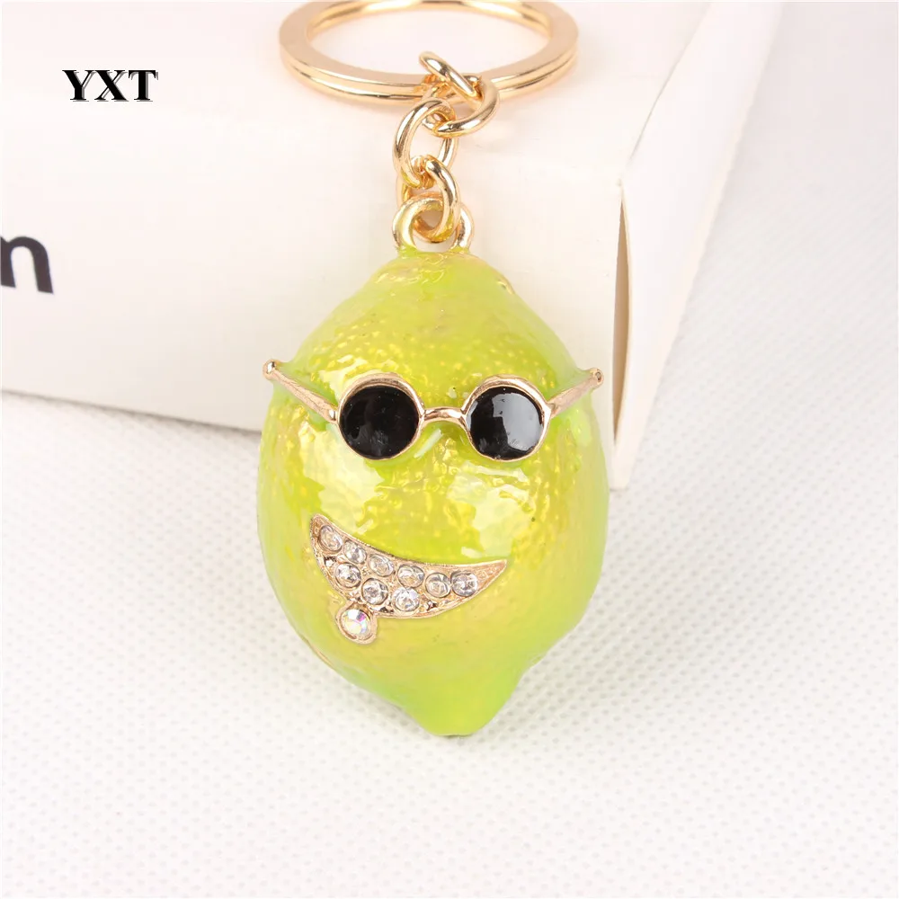 

New Creative Green Lemon Prince Lovely Crystal Charm Pendant Purse Bag Car Key Keyring Keychain Party Wedding Gift