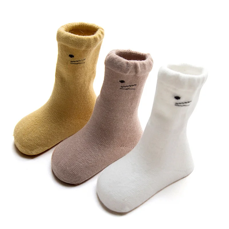 3 Pairs Cute Cotton Baby Tight Winter Fall Newborn Soft Boy Cat Pattern Kids Comfortable Girl Clothing | Мать и ребенок
