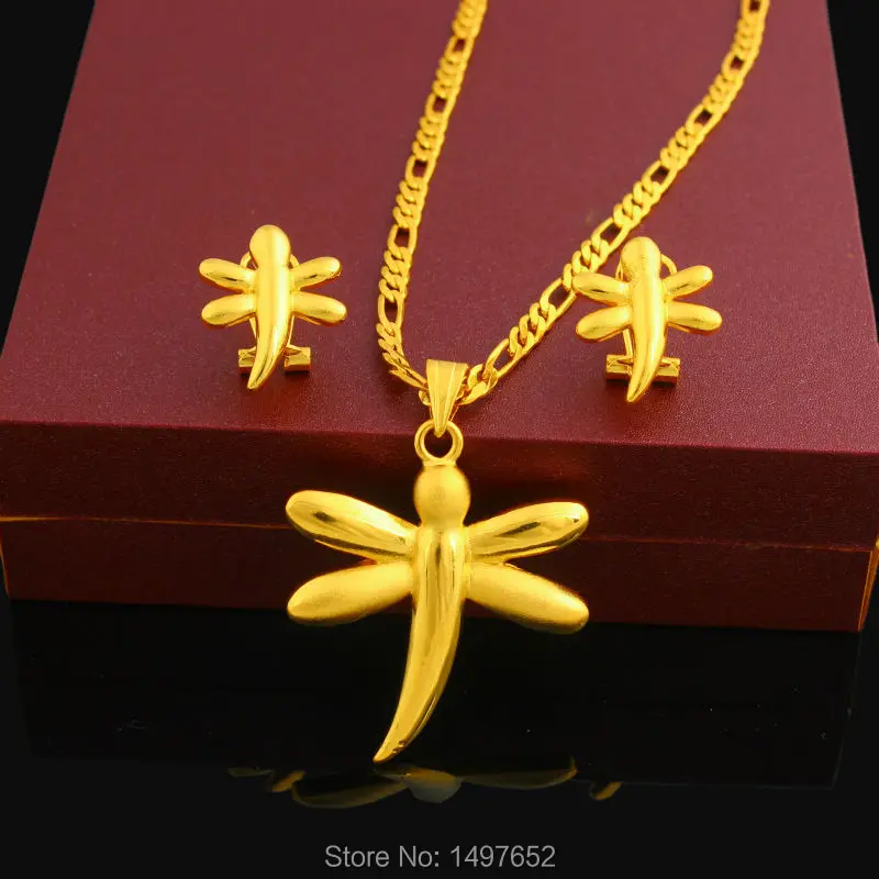 Серьги подвески Dragonfly набор ювелирных изделий/серьги золотого цвета с животными