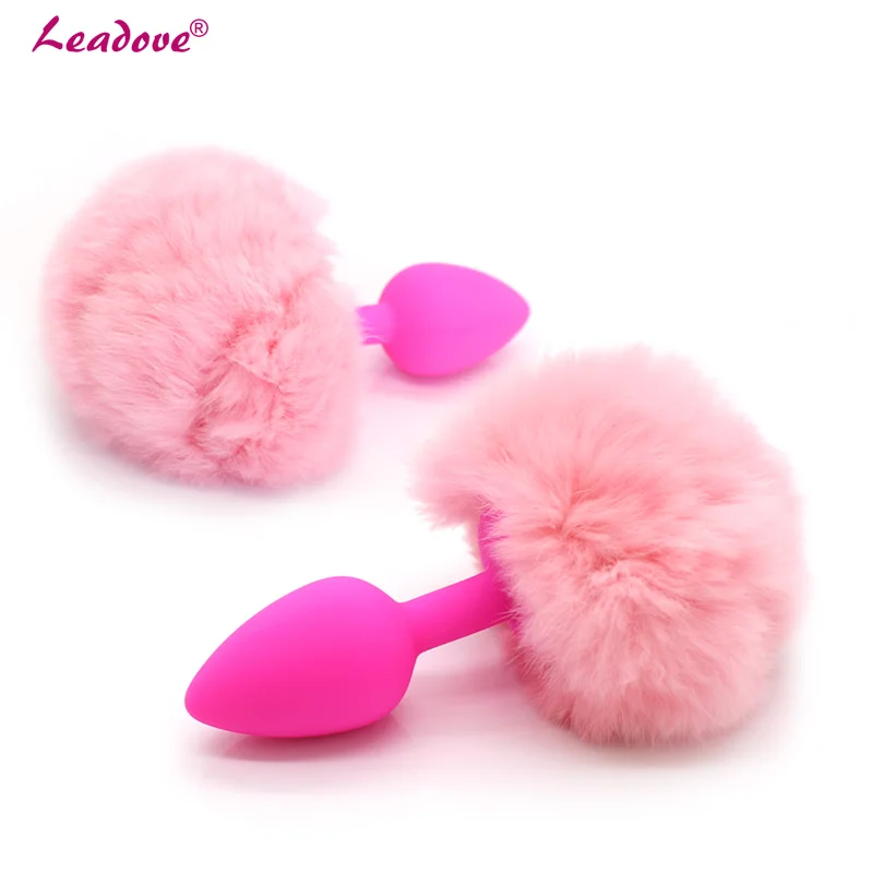 Silicone Rabbit Tail Anal Plug Fluffy Hand cuffs Pink Bunny Girl Cosplay Sex Accessories Short Butt Tails BDSM Handcuffs | Красота и