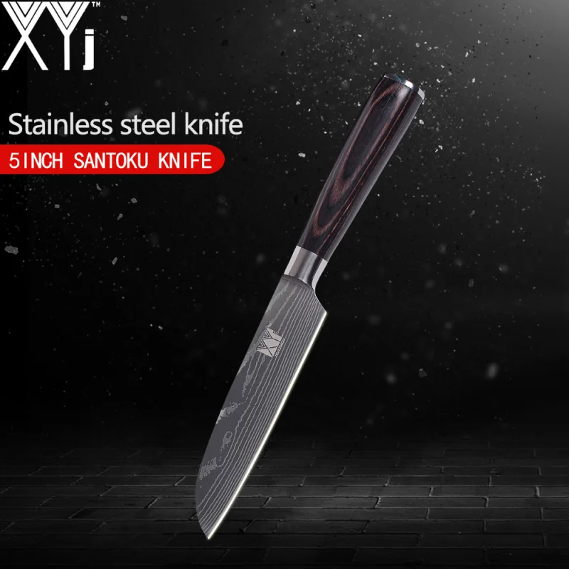 5 inch Santoku Knife XYj один нож из нержавеющей стали 3,5, 5,5, 7,8, 8 дюймов, японский дамасский нож с узором в виде вен, кухонный нож, супер острые инструменты для приготовления пищи - Цвет: 5 inch Santoku Knife