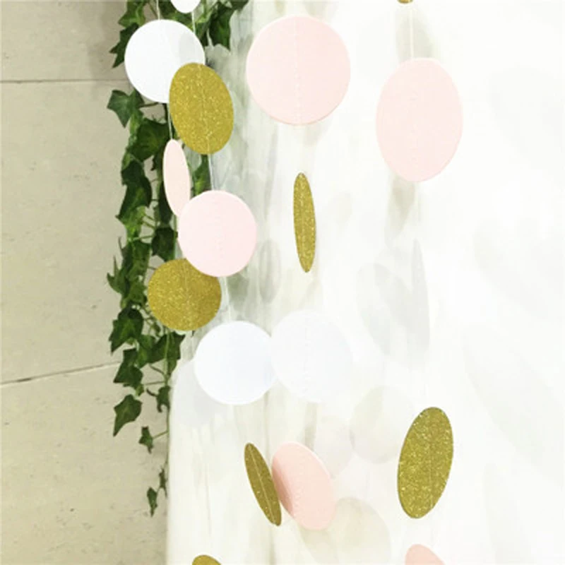 

1pcs Party Paper Hat Kids Toys 24 pieces 2M Glitter Circle Polka Pink White Gold Dots Party Garland Toys For Children's Birthday