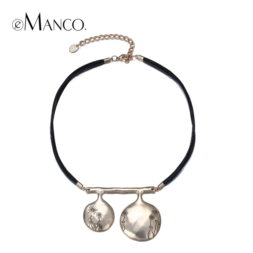 eManco Урожай Простой Асимметричная Геометрические Растения шаблон Заявление Choker чокер& Подвески Женщины черный Веревка сплава ювелирных изделий