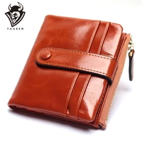 women genuine leather wallet mini card holder ladies oil wax hasp short wallets purse coin bags