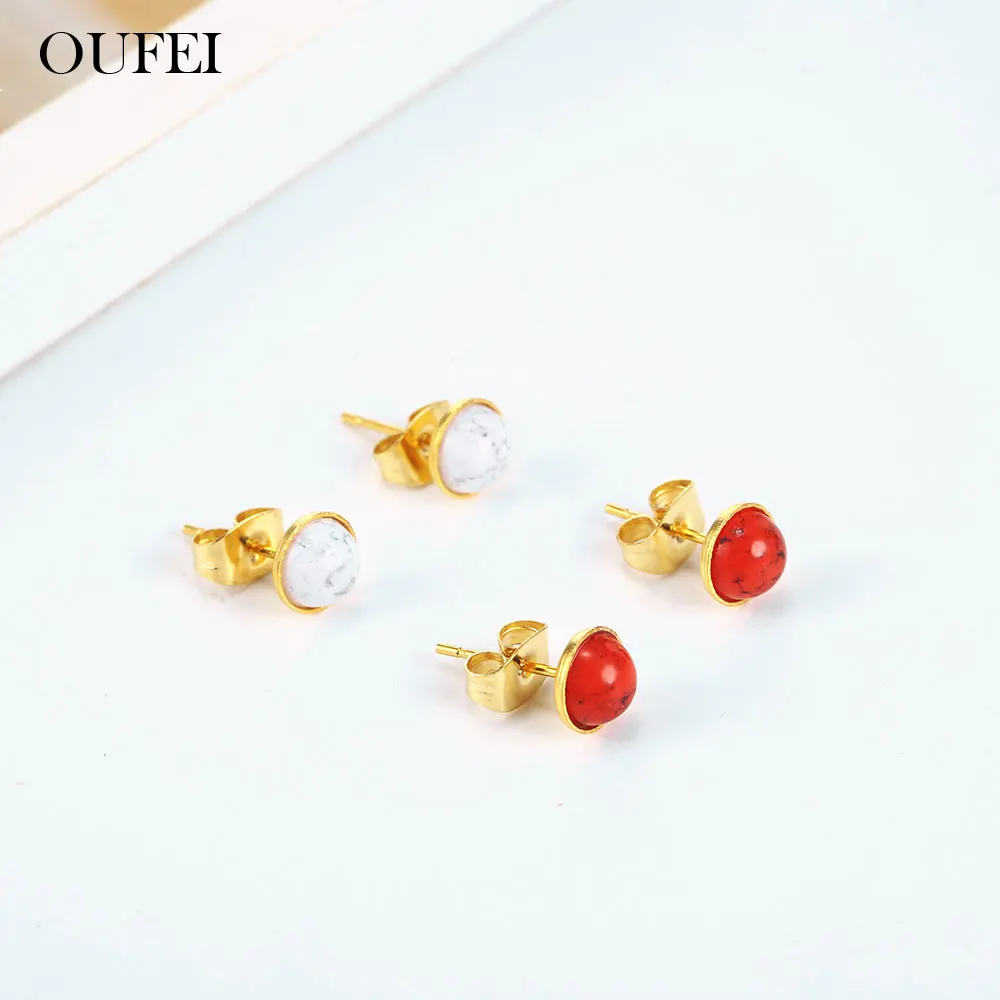 OUFEI красные и синие серьги гвоздики с камнем для женщин ювелирные изделия из