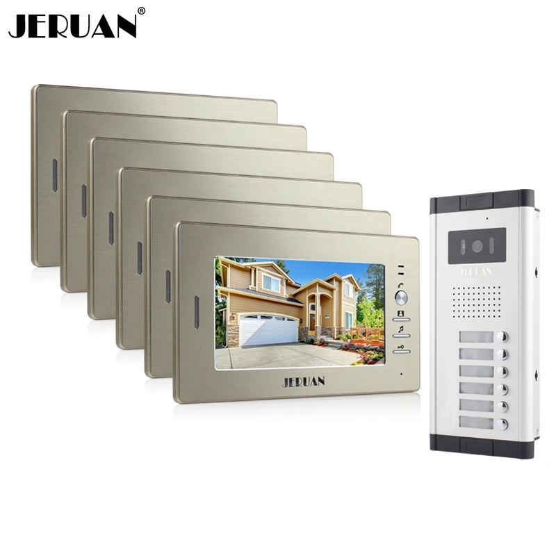 JERUAN Фирменная Новинка домофон система 6 монитор проводной 7 &quotцветной видео в
