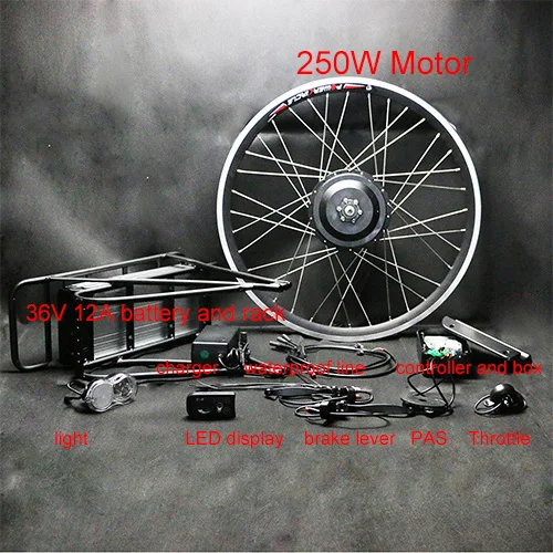 36V 48V задний стеллаж для выставки товаров Батарея 250W 350W 500W электрический двигатель комплект для переоборудования велосипедов задний багажник для велосипеда клетка для MTB дорожный велосипед Байк, способный преодолевать Броды Запчасти - Цвет: 36V12A250WLEDdisplay