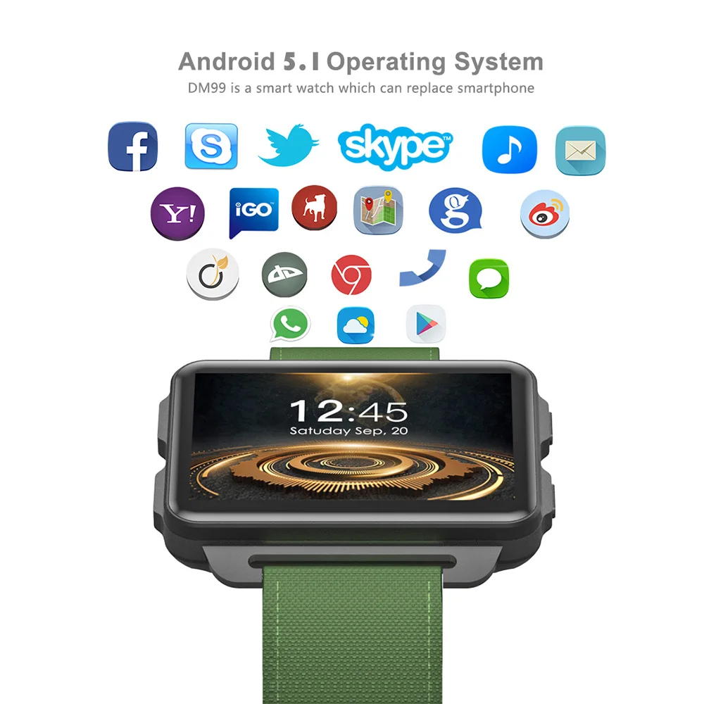 DM99 Смарт-часы MTK6580 Android 5 1 Smartwatch 2 дюймов Экран 1200 мА/ч Батарея Гб + 16 ГБ Wi-Fi 3g сети gps |