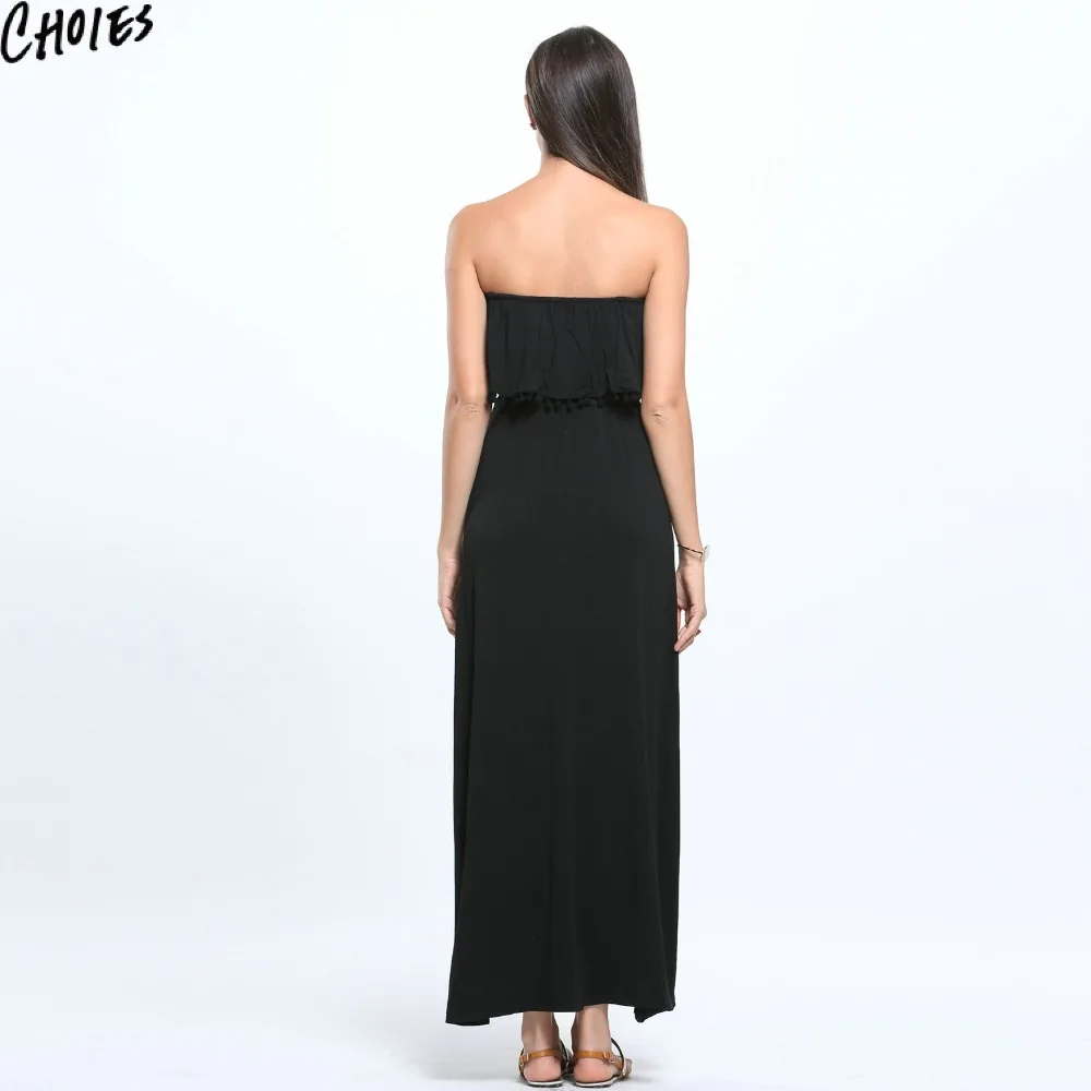 Женское черное сексуальное платье без бретелек с накладными помпонами Пляжное