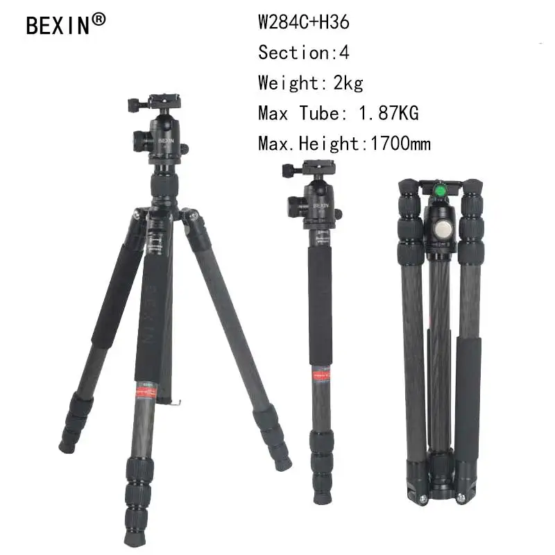 Профессиональный дорожный штатив Bexin W284C + H36 из углеродного волокна съемный