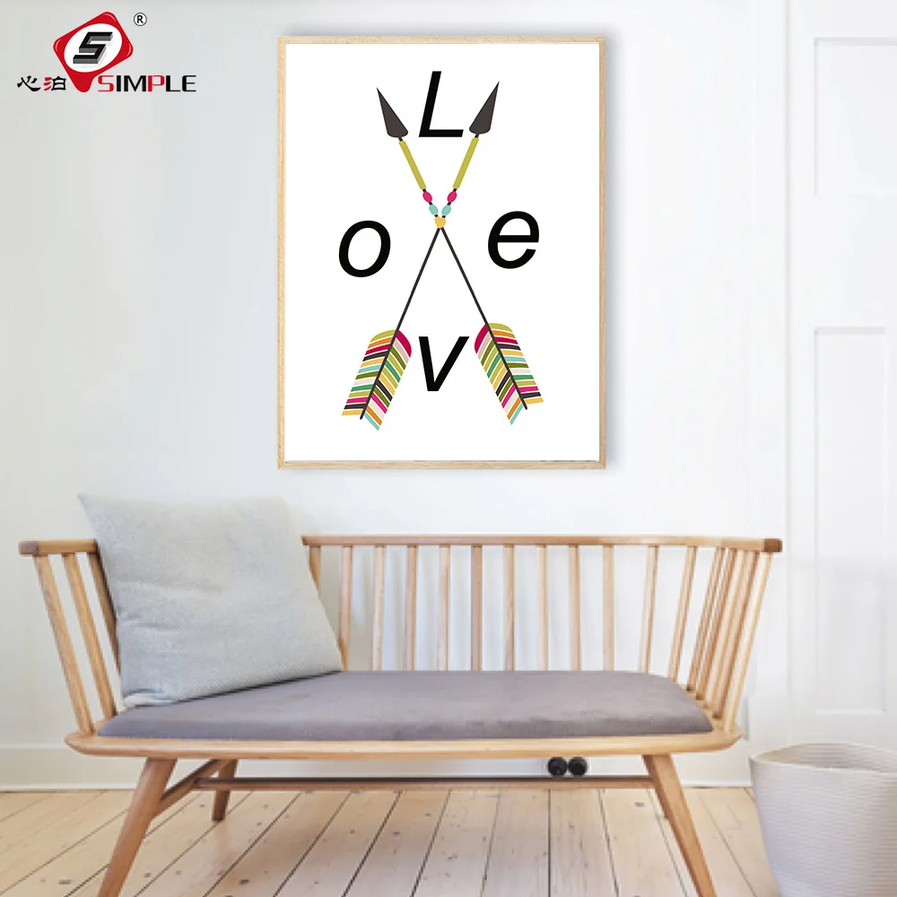 

Simple Nordic Poster Cartoon Art Tribe Arrows Letter Painting Wall Art Framework Decorative for Living Room Home Decor Unframed