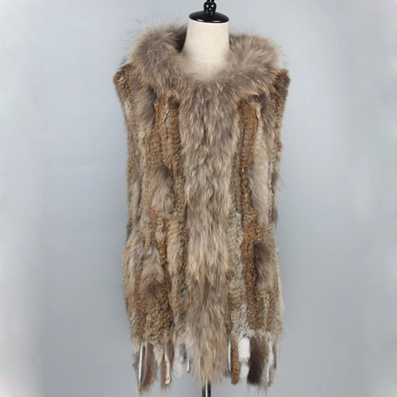 Вязаный жилет из натурального кроличьего меха 020101B зимнее пальто с воротником