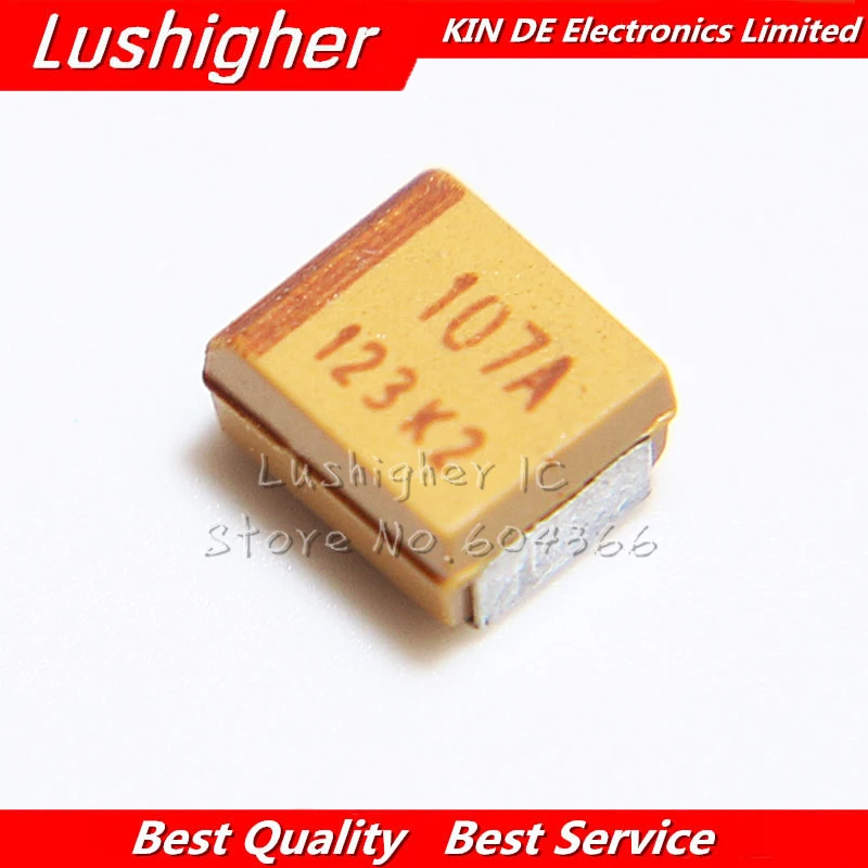 10 шт. B чехол 3528 100 мкФ 10V 107 107A SMD 10% танталовый конденсатор с алюминиевой крышкой