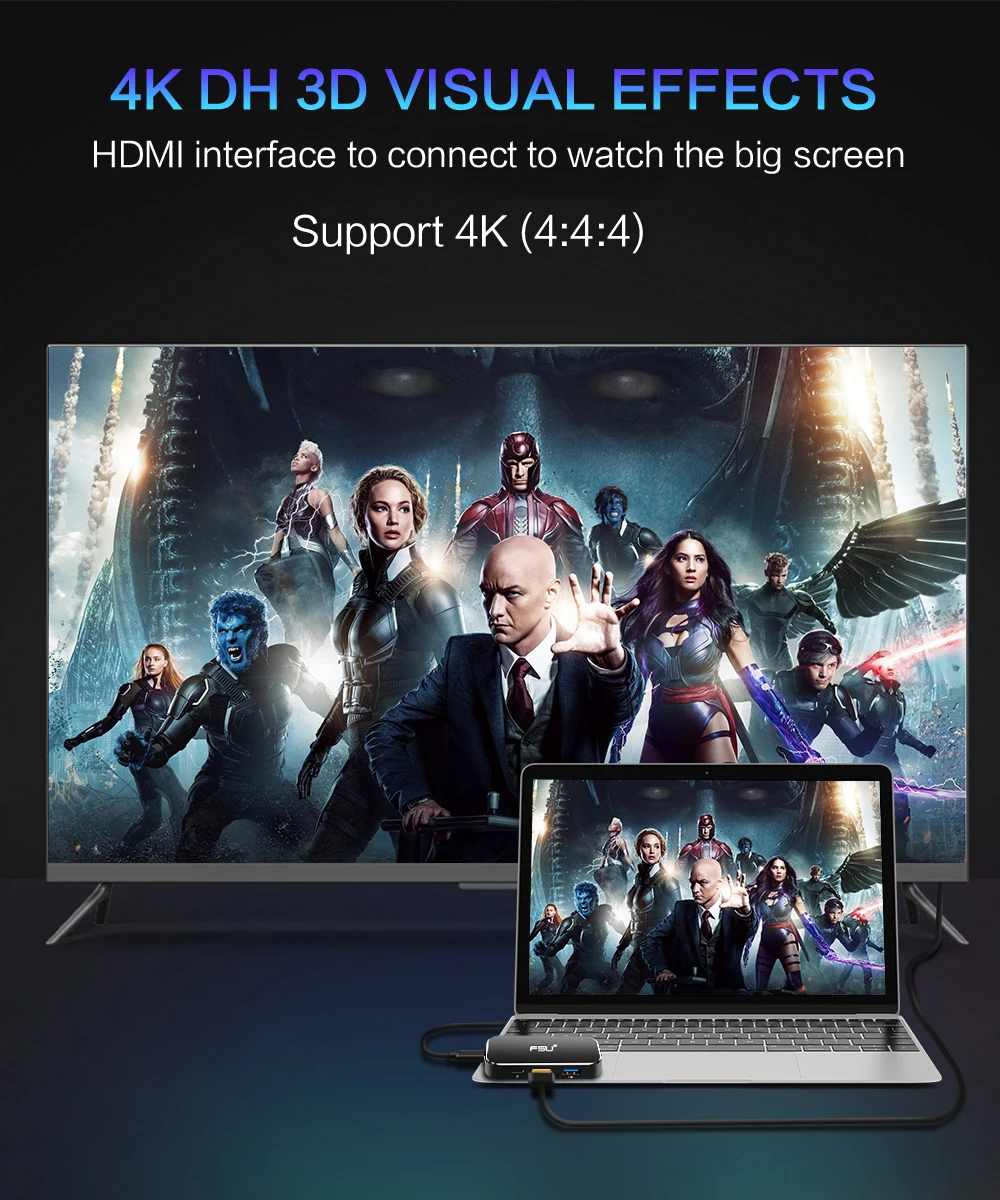 Usb-концентратор FSU 4K 60HZ USB C на HDMI адаптер 100W зарядка PD 3USB 3,0 разъем для MacBook huawei mate 20 P20