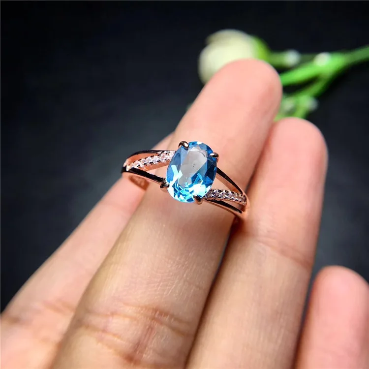 Модное серебряное кольцо с драгоценным камнем для женщин, натуральное небесно-голубое серебряное кольцо с топазом, 925 серебряное кольцо с топазом, романтический подарок