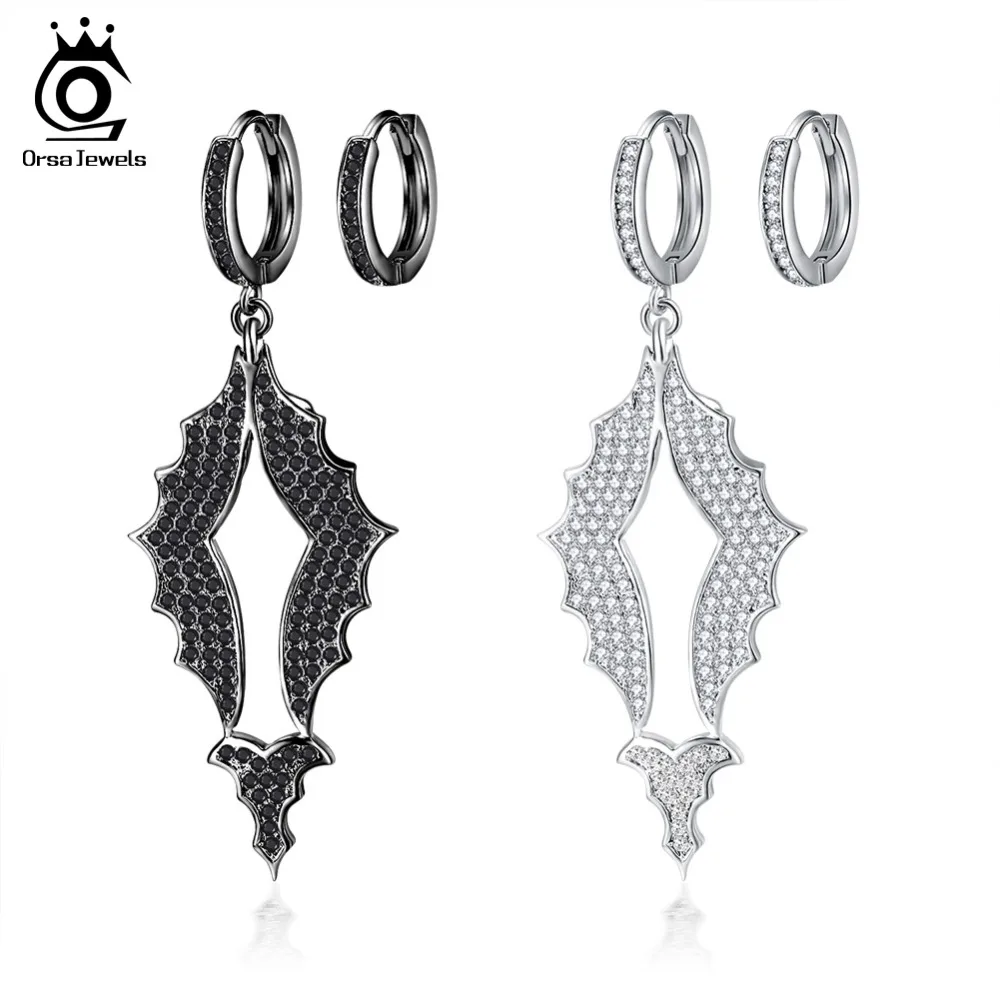ORSA JEWELS, оригинальные серьги-кольца, прозрачный черный цвет, блестящие AAA CZ, крыло летучей мыши, серьги для девочек, вечерние ювелирные изделия для девочек, OE198