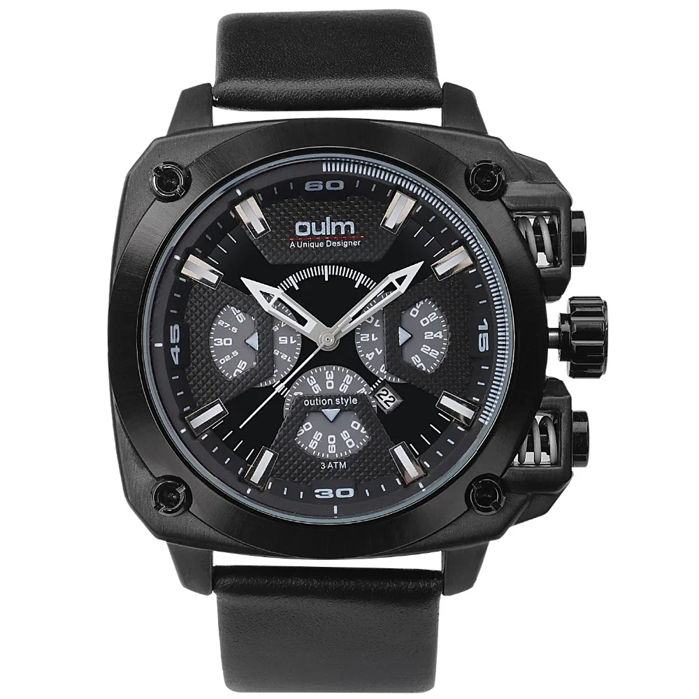 HP3705 черный чехол мужские часы спортивные Высокое качество бренд Oulm Пряжка