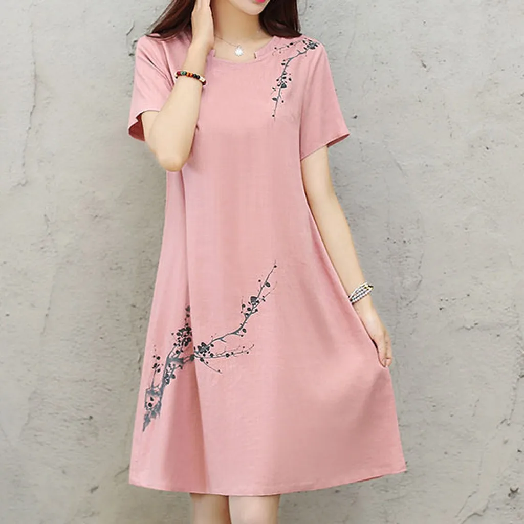 Женское платье, Vestidos De Verano, модное, полиэстер, ТРАПЕЦИЕВИДНОЕ, летнее, с коротким рукавом, с круглым вырезом, до колен, с принтом, платье Z4